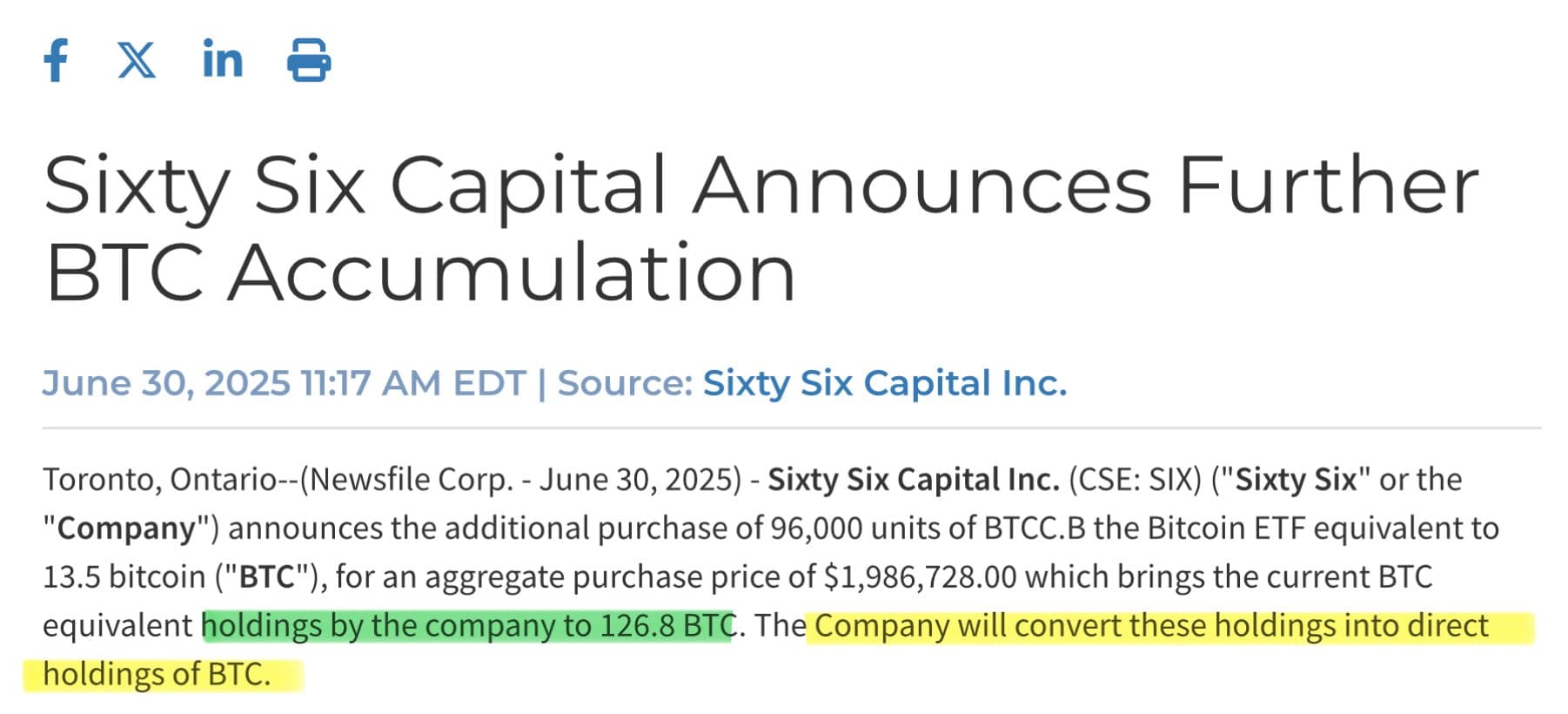 🔥 MỚI NHẤT: 🇨🇦 Sixty Six Capital đã thêm 13.5 $BTC vào tà...